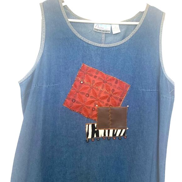 PNINA Denim Y2K Artsy Boho  Maxi Dress 2X Blue Pullover Jumper Sleeveless Womens - Picture 4 of 8